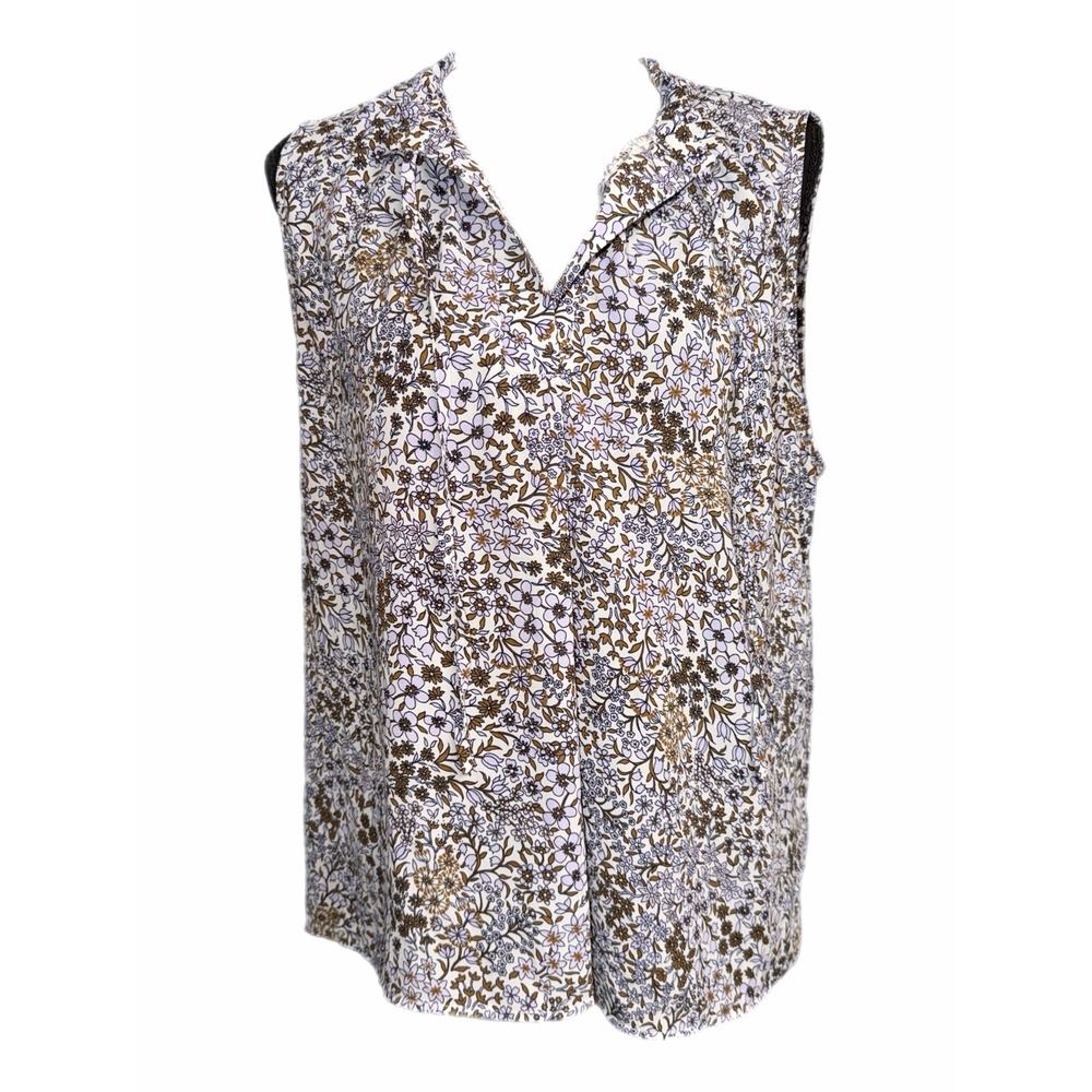LOFT Outlet Womens Large Floral Sleeveless‎ V-Neck Blouse Purple Brown Mixed